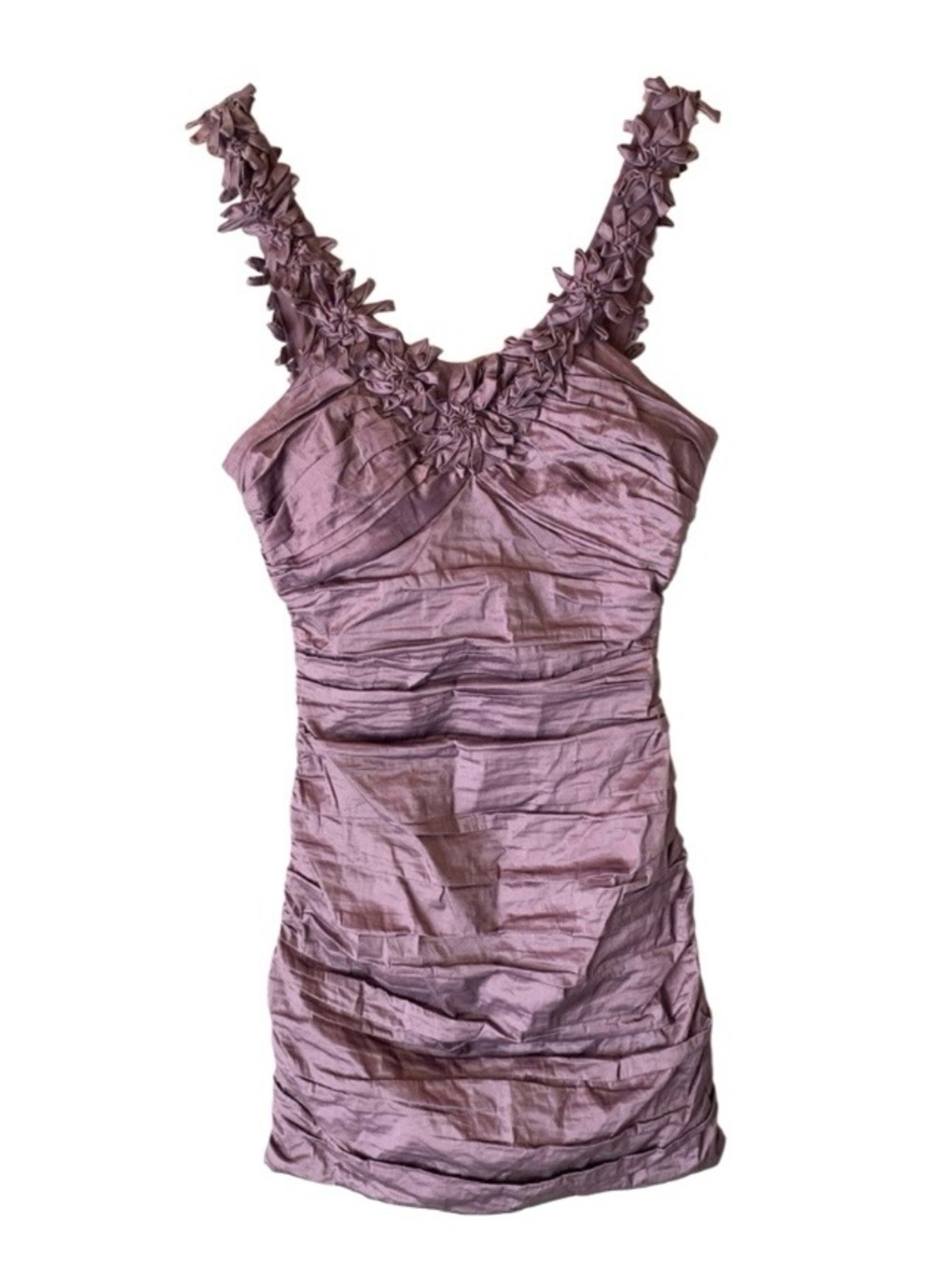 Ruched V-Neck Mini Dress with Floral-Straps
